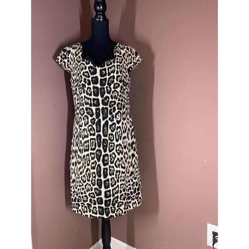 Alex Marie~Women’s~Cheetah Leopard Print Lined Sheath Dress~Size 8P.